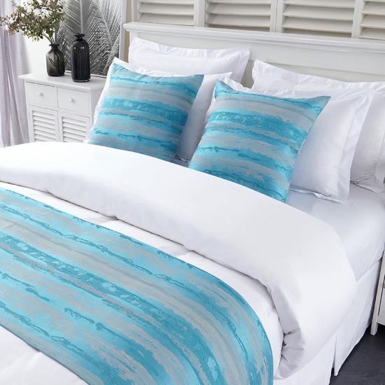 Runner da letto con sciarpa per letto king size in stile europeo, arredamento floreale blu per la decorazione della casa dell'hotel